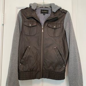 Leather sweatshirt jacket